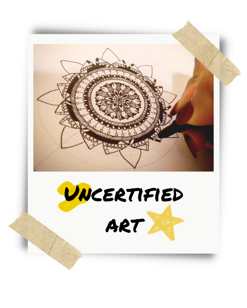 A display of original artwork by Vicky Ng, featured on her creative gallery, Uncertified Art.